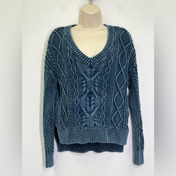 Anthropologie- Pilcro Blue Washed Out Cable Knit Long Sleeve Sweater Size XS - Picture 1 of 11